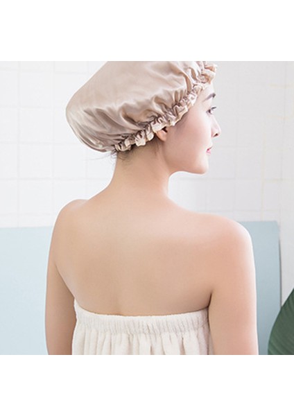 Çift Katmanlı Duş Bonesi Kadın Su Geçirmez Şapka Banyo Uzun Saç Banyo Başlığı Saç Örtüsü Sıvı Duman Kuru Saç Şapkası Pembe
