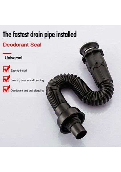Drenaj Borusu Drenaj Seti Lavabo Paslanmaz Çelik Drenaj Seti Yapışık Drenaj Borusu 42-2cm En Uzun Boy 85CM Siyah fiyatları