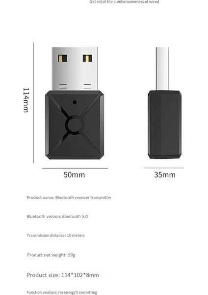 USB Bluetooth 5.0 Kablosuz Ses Gönderme ve Alma 2'si 1 Arada Adaptör Tv Comter Araba Bluetooth Çubuğu