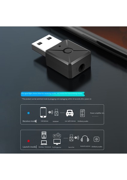 USB Bluetooth 5.0 Kablosuz Ses Gönderme ve Alma 2'si 1 Arada Adaptör Tv Comter Araba Bluetooth Çubuğu