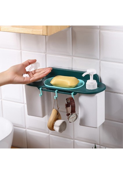Punch-Free Sabun Duş Jeli Dispenser Kancalı Şişe Tutucu Duvara Monte Sabun Kutusu Şampuan Depolama Rafı Banyo Aksesuarları Yeşil
