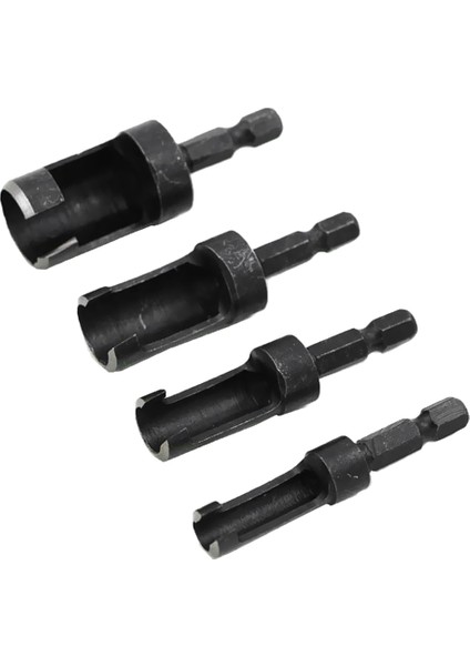 4x Yuvarlak Saplı Matkap Ucu Seti Fiş Ahşap Kesici Aletler Tezgah Matkap Siyah Için