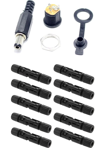 15 Set Dc ile 10 Çift Solar Konnektörkonnektör Erkek Dişi Dc Soket Jakı + Kısa Fiş + Su Geçirmez Kapak