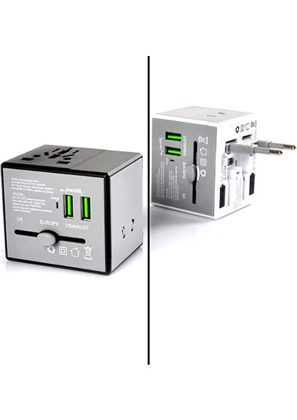 Evrensel Acsoket Fiş Seyahat Şarj Cihazı Global Çok Fonksiyonlu Adaptör Fişi Çift USB Seyahat Şarj Cihazı Dönüştürücü indirimleri