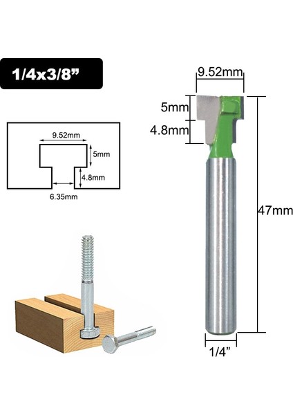 3 Adet 1/4 Shank 6.35MM T-Yuvası Kesici Yönlendirici Bit Seti Altıgen Cıvata Anahtar Deliği Uçları T Planya Freze Ahşap Wooorking Için modelleri