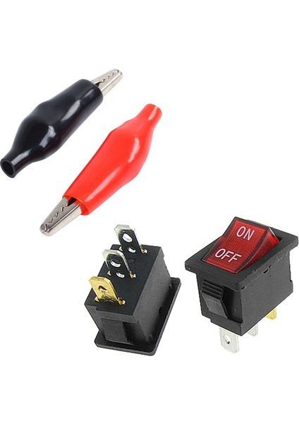 10 Adet Kırmızı Lamba Neon Işık Spst On-Off Basmalı Anahtarlar ve 20 Adet Metal Çizme Terminali Timsah 38MM Uzunluk