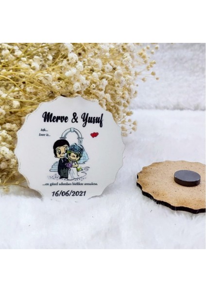 30 Adet Gelin Damat Ahşap Magnet Nikah Liği