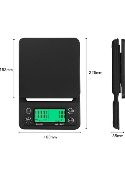 3 kg / 0.1g El Yumruk Kahve Zamanlama Elektronik Ölçekli Siyah