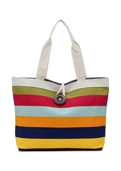 3 Adet Renkli Kanvas Şerit Kontrast Renkli Omuz Çantası Beyaz (Yurt Dışından)