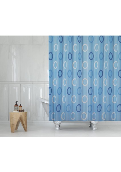 Tropik Banyo Duş Perdesi 5033 Mavi Tek Kanat 1X180X200