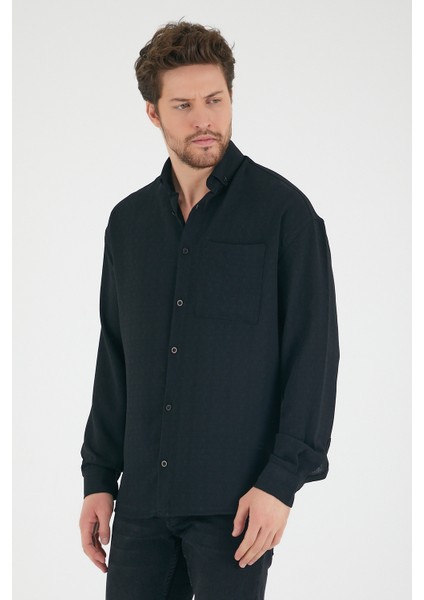 Erkek Siyah Oversize Tek Cepli Dökümlü Kumaş Salaş Gömlek fırsatları