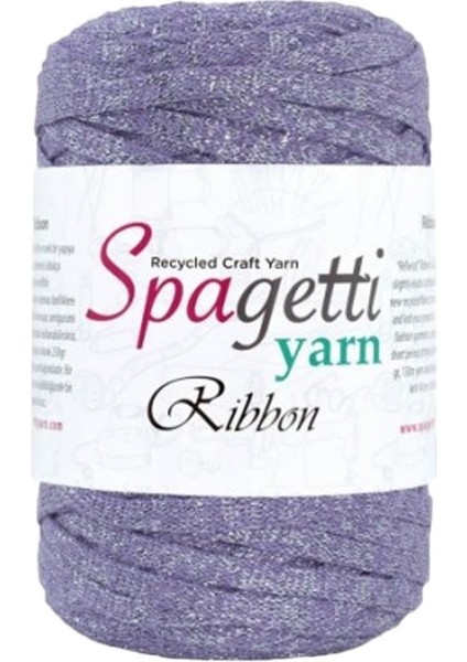 Spagettiyarn Lila Simli Ribbon Ip (Gümüş Sim)