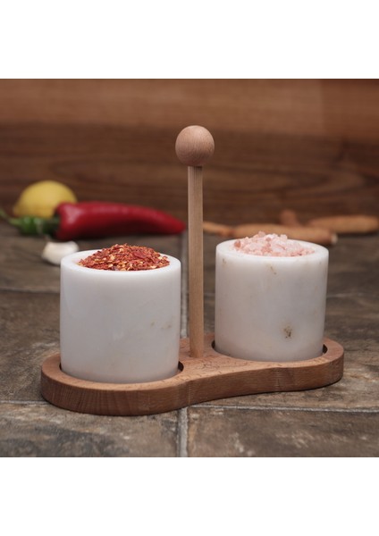 Verde Mermer Baharatlık 2li Baharat Takımı Ahşap Stantlı Mermer Baharat Seti modelleri