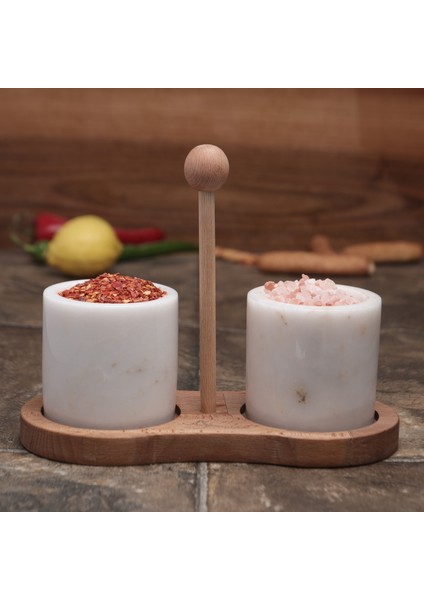 Verde Mermer Baharatlık 2li Baharat Takımı Ahşap Stantlı Mermer Baharat Seti fırsatları