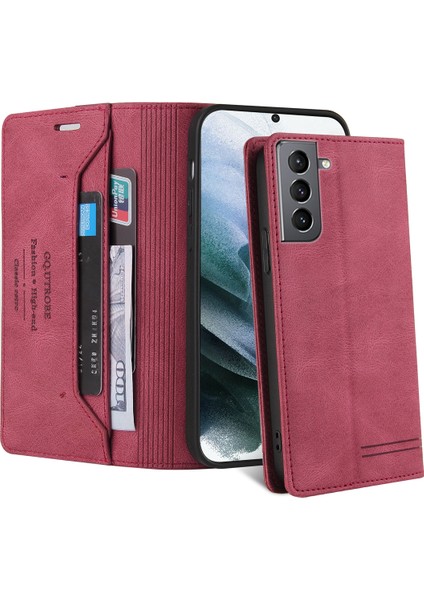 Samsung Galaxy S21 Fe 5g Için Premium Vintage Pu Deri Kılıf Mat Cüzdan Çevirme Standı Kapağı Kırmızı fırsatları