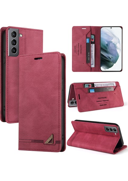 Samsung Galaxy S21 Fe 5g Için Premium Vintage Pu Deri Kılıf Mat Cüzdan Çevirme Standı Kapağı Kırmızı indirimleri