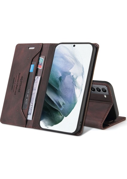 Samsung Galaxy S21 Fe 5g Için Premium Vintage Pu Deri Kılıf Mat Cüzdan Çevirme Standı Kapağı Kahverengi modelleri