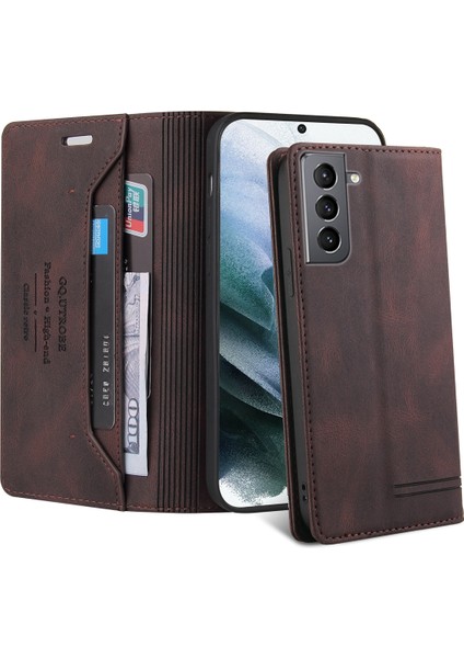 Samsung Galaxy S21 Fe 5g Için Premium Vintage Pu Deri Kılıf Mat Cüzdan Çevirme Standı Kapağı Kahverengi fırsatları