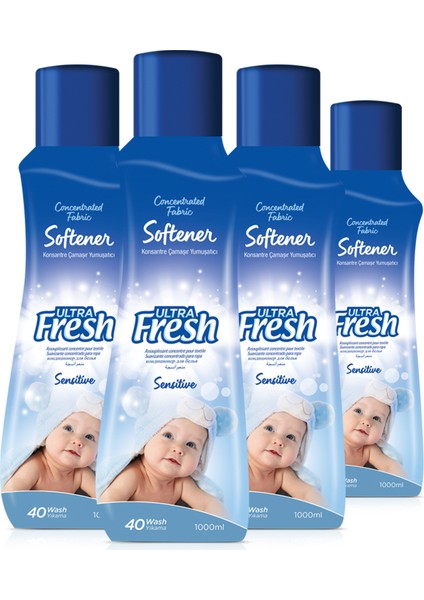 Ultra Fresh Softener Konsantre Çamaşır Yumuşatıcı Hassas 40 Yıkama 4 x 1 lt