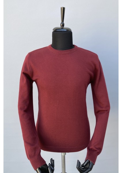 Bisklet Yaka Düz Kazak Bordo (5099)