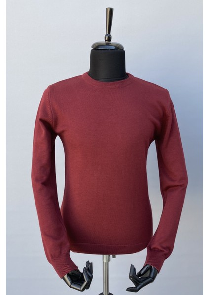 Bisklet Yaka Düz Kazak Bordo (5099)