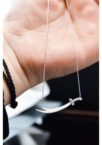 925 Ayar Gümüş Rodyum Kaplama Taşlı Zülfikarkolye fiyatları