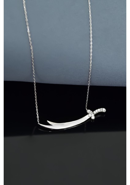 925 Ayar Gümüş Rodyum Kaplama Yatay Taşlı Zülfikar Kolye