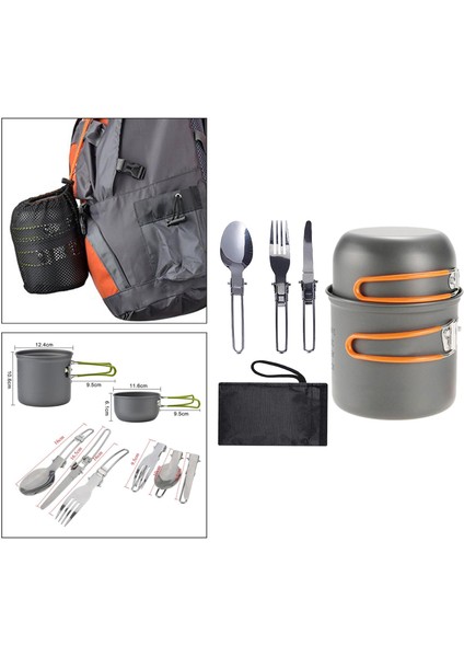 Kamp Tencere Hiking Açık Mess Kiti Katlanır Pan Çatal Çatal Turuncu (Yurt Dışından) modelleri