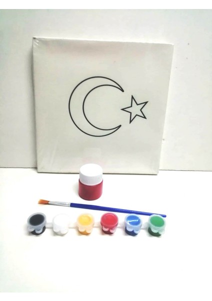 Resimli Tuval 20 x 20 Ayyıldız 6lı Boya, Fırça Boyama Seti