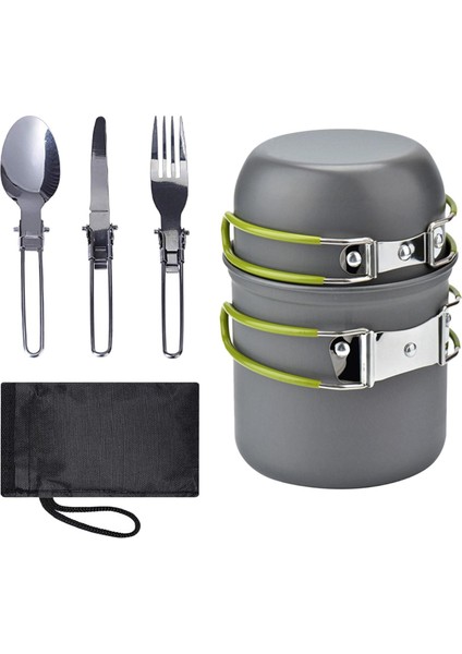 Kamp Tencere Mess Kiti Kompakt Açık Pot Pan Kaşık Bıçak Yemek Yeşil (Yurt Dışından)