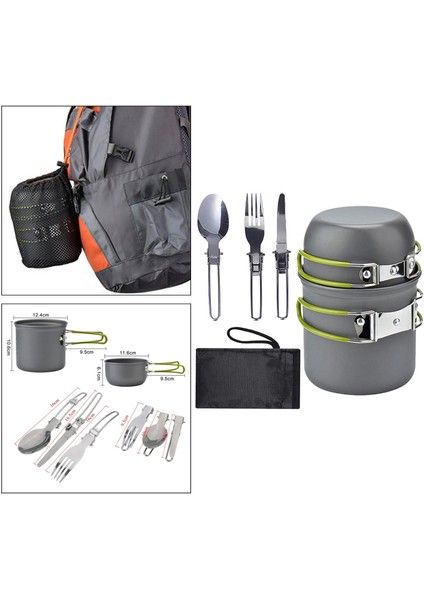 Kamp Tencere Mess Kiti Kompakt Açık Pot Pan Kaşık Bıçak Yemek Yeşil (Yurt Dışından) modelleri