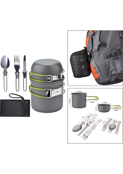 Kamp Tencere Mess Kiti Kompakt Açık Pot Pan Kaşık Bıçak Yemek Yeşil (Yurt Dışından) fırsatları