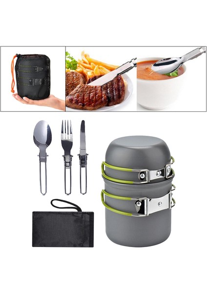 Kamp Tencere Mess Kiti Kompakt Açık Pot Pan Kaşık Bıçak Yemek Yeşil (Yurt Dışından) indirimleri