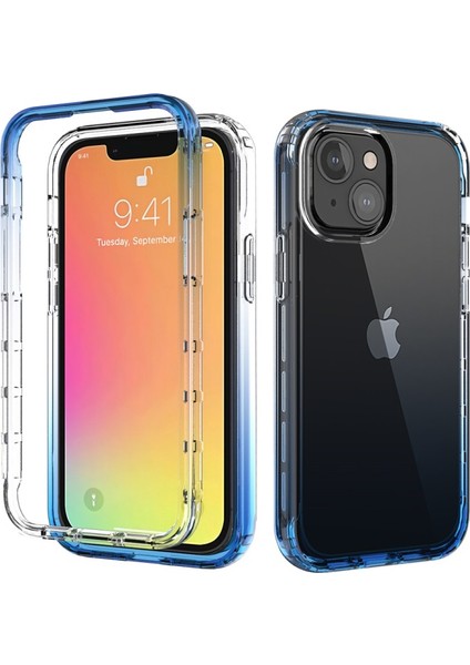 iPhone 13 Mini Için Düşmeye Dayanıklı Gradyan Renkli Tpu + Pc Telefon Kılıfı - Mavi (Yurt Dışından)