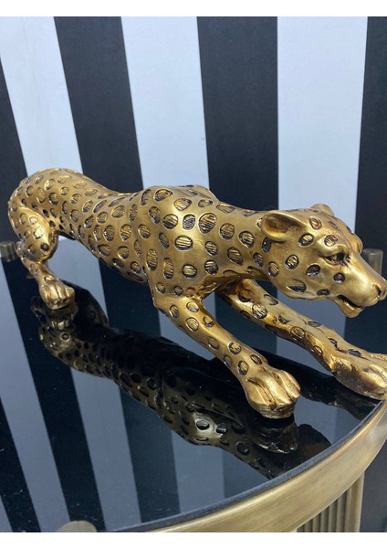 Leopar Eskitme Gold Dekoratif Biblo