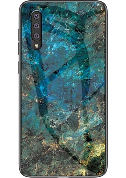 Galaxy A50 Için Mermer Desen Temperli Cam Pc + Tpu Telefon Kılıfı - Koyu Mavi (Yurt Dışından)