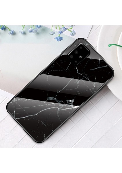 Galaxy A51 Için Mermer Desen Temperli Cam Pc + Tpu Hibrit Telefon Kılıfı - Siyah (Yurt Dışından)