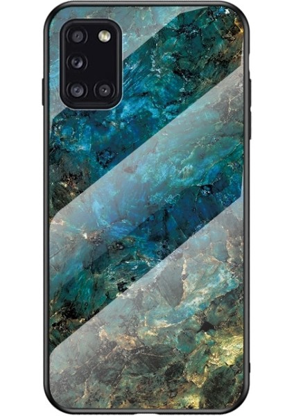 Galaxy A31 Için Mermer Doku Temperli Cam + Pc + Tpu Hibrit Telefon Kılıfı - Mavi (Yurt Dışından)