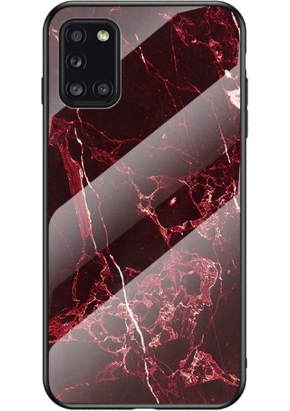 Galaxy A31 Için Mermer Doku Temperli Cam + Pc + Tpu Hibrit Telefon Kılıfı - Kırmızı (Yurt Dışından)