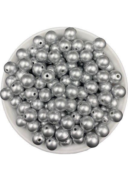 50GR 12MM Mat Metalik Gümüş Renk Boncuk, Çanta , Takı Yapım BONCUĞU(50GR ~50 Adet)