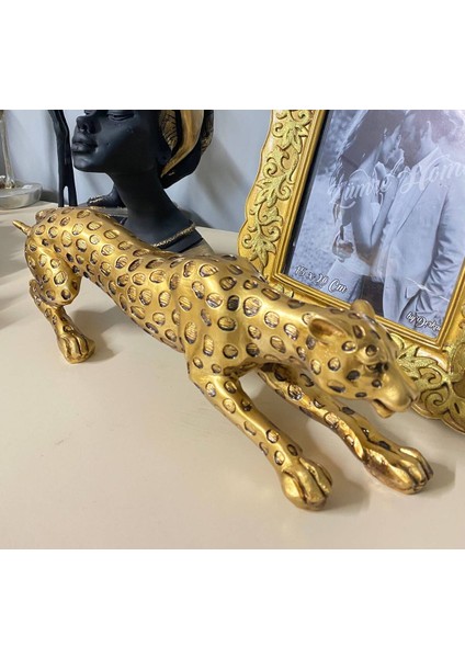 Leopar Eskitme Gold Dekoratif Biblo