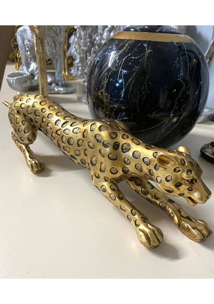 Leopar Eskitme Gold Dekoratif Biblo