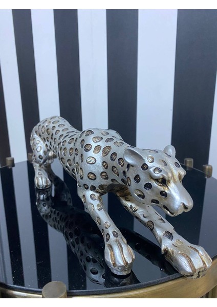 Leopar Eskitme Gümüş Dekoratif Biblo