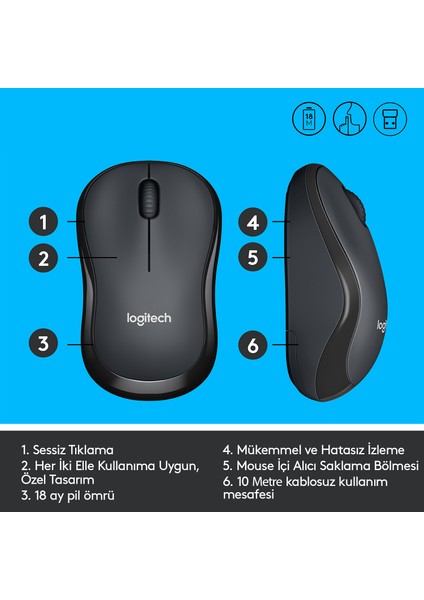 M221 Sessiz Kompakt Kablosuz Mouse - Siyah