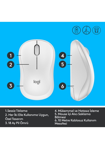 M221 Sessiz Kompakt Kablosuz Mouse - Beyaz