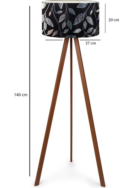 Silver Yapraklı Siyah Başlıklı Tripod Lambader