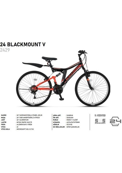 Ümit 2429 Blackmount V 21 Vites 24" J Dağ Bisikleti Turuncu-Siyah - Suspansiyonlu