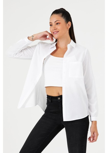 Kadın Uzun Kol Gömlek Düz Renk Günlük Kullanım İçin Cep Detaylı fiyatları