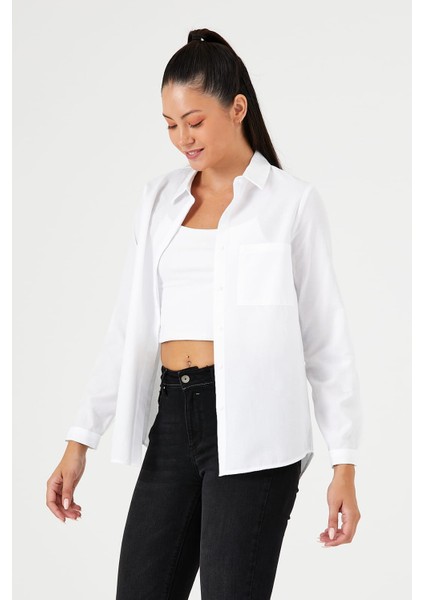 Kadın Uzun Kol Gömlek Düz Renk Günlük Kullanım İçin Cep Detaylı fırsatları