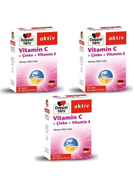 Aktiv Vitamin C + Çinko + Vitamin E 40 Tablet 3'li